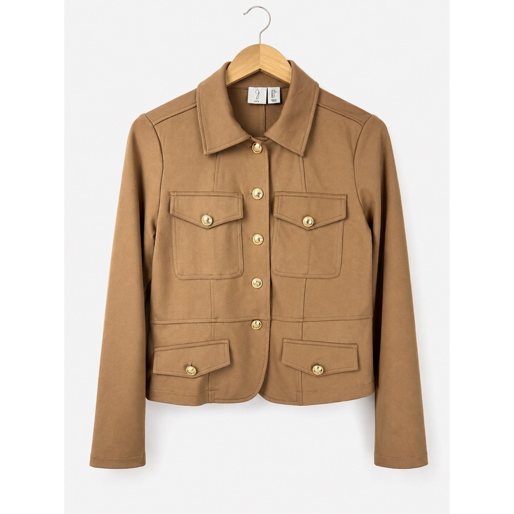 Joie Utility Blazer Ponte Knit Jacket Women S Tan Gold Button Military Safari